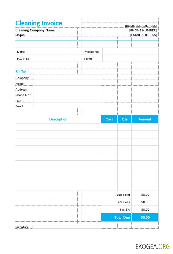 Modèle de facture de nettoyage template